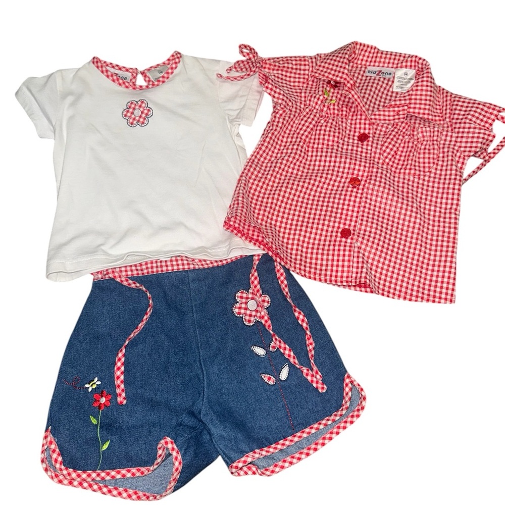 Girls 3pc Set Red & White Gingham